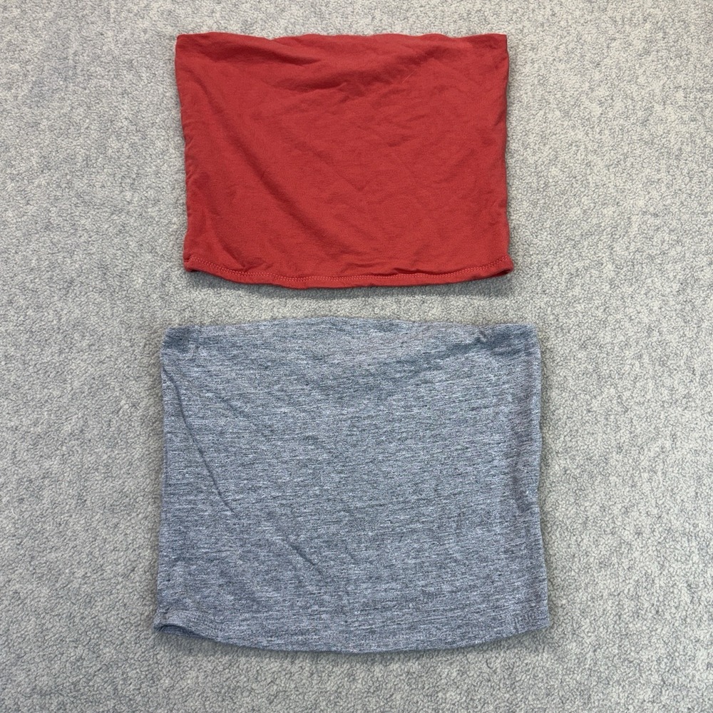 Lot of 2 Women's Stretch Bandeau Tube Tops Red Gray Strapless Layering Crop M